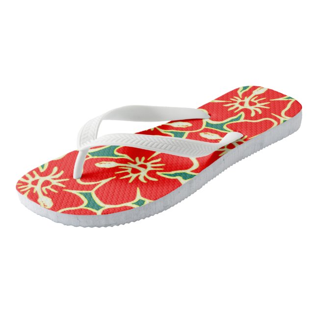 Hawaiianischer Hibiskus Luau Tropische Blume Flip Flops (Schrägansicht)