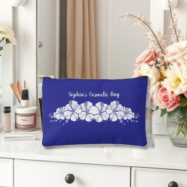 Hawaiianischer Hibiskus Tropische Blume Blau Zubehörtasche (Hawaiian, Tropical Flowers, Blue Cosmetic Bag, Islander)