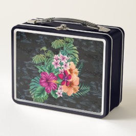 Hawaiianischer Hibiskus und Monstera Retro Lunch B Metall Brotdose