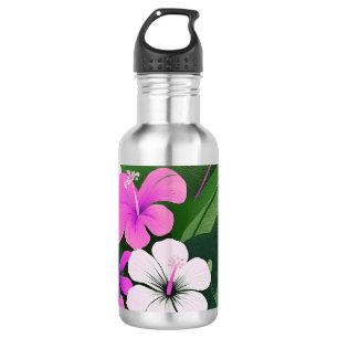 Hawaiianischer Hibiskus und Plumeria im Stil der M Edelstahlflasche