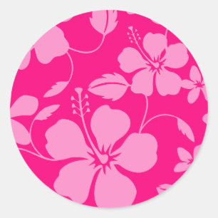 HAWAIIANISCHER HULA (HIBISCUS) PINK GUAVA RUNDER AUFKLEBER