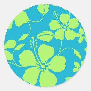 HAWAIIANISCHER HULA (HIBISKUS) BLAUGRÜN RUNDER AUFKLEBER