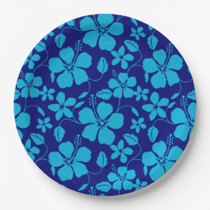 HAWAIIANISCHER HULA (HIBISKUS) DUNKEL-/HELLBLAU PAPPTELLER