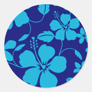 HAWAIIANISCHER HULA (HIBISKUS) DUNKELBLAU/HELLBLAU RUNDER AUFKLEBER
