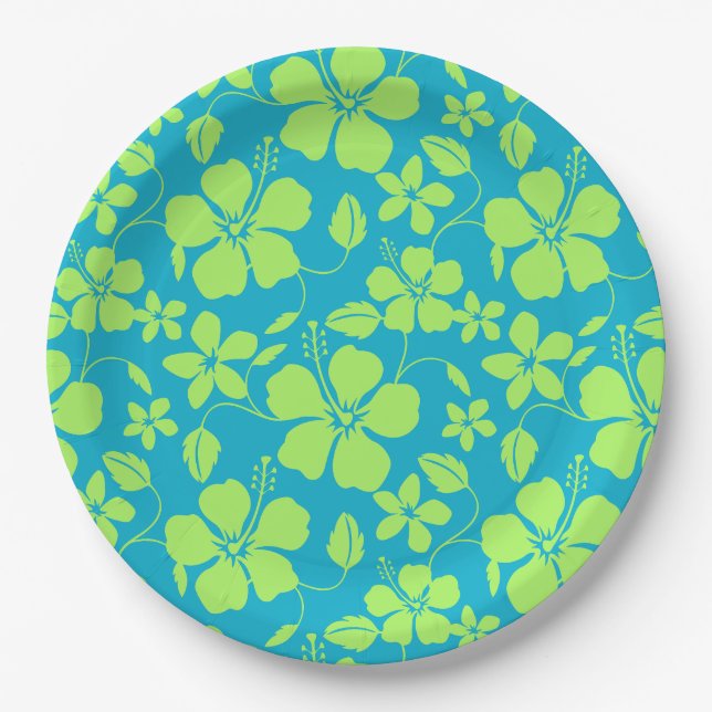 HAWAIIANISCHER HULA (HIBISKUS) TEAL LIME PAPPTELLER (Vorderseite)