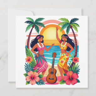 Hawaiianischer Hula Sonnenuntergang Strand Tropisc Einladung
