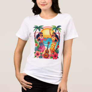 Hawaiianischer Hula-Sonnenuntergang Strand Tropisc Tri-Blend Shirt