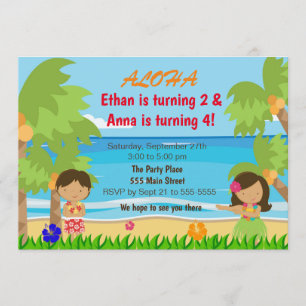 Hawaiianischer Luau Kindergeburtstag Party Einladu Einladung