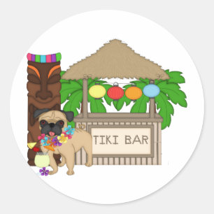 Hawaiianischer Mops bei Tiki Bar Anpassbare T-Shir Runder Aufkleber