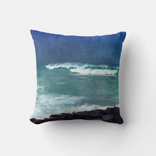 Hawaiianischer Ozean Hawaii Waves Aqua Aquamarines Kissen (Vorderseite)