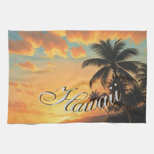 Hawaiianischer Reiseküsten-Sonnenuntergang im Vint Geschirrtuch