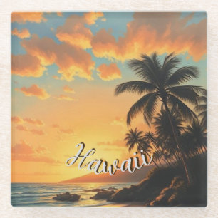 Hawaiianischer Reiseküsten-Sonnenuntergang im Vint Glasuntersetzer