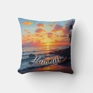 Hawaiianischer Reiseküsten-Sonnenuntergang im Vint Kissen