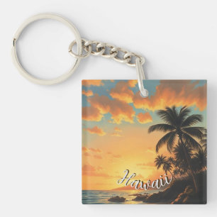 Hawaiianischer Reiseküsten-Sonnenuntergang im Vint Schlüsselanhänger