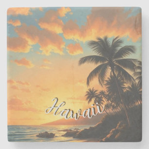 Hawaiianischer Reiseküsten-Sonnenuntergang im Vint Steinuntersetzer