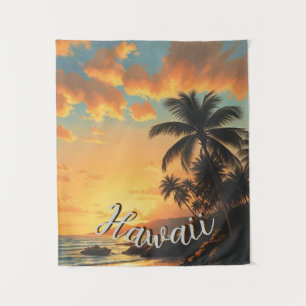 Hawaiianischer Reiseküsten-Sonnenuntergang im Vint Wandteppich