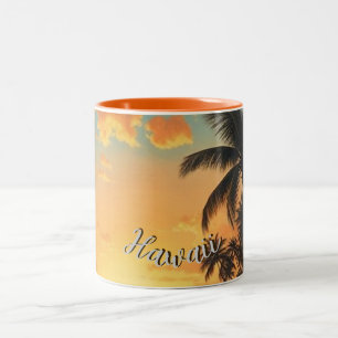 Hawaiianischer Reiseküsten-Sonnenuntergang im Vint Zweifarbige Tasse