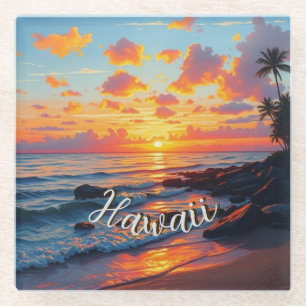 Hawaiianischer Reiseküstenmeer-Sonnenuntergang im Glasuntersetzer