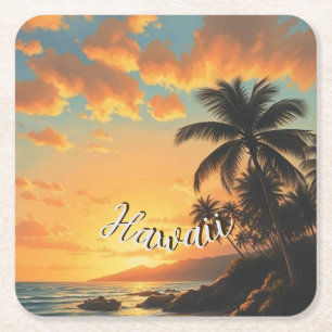 Hawaiianischer Reiseküstenmeer-Sonnenuntergang im Rechteckiger Pappuntersetzer