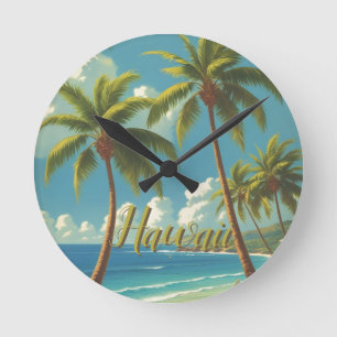 Hawaiianischer Reisestil Aloha aus Hawaii im Vinta Runde Wanduhr