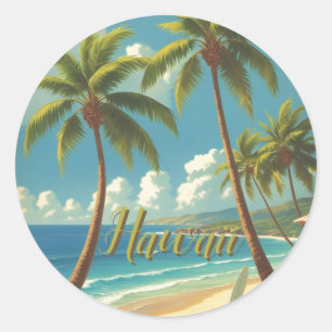 Hawaiianischer Reisestil Aloha aus Hawaii im Vinta Runder Aufkleber