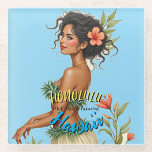 Hawaiianischer Reisestil Honolulu Hula Mädchen im  Glasuntersetzer