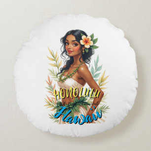 Hawaiianischer Reisestil Honolulu Hula Mädchen im Rundes Kissen