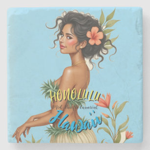 Hawaiianischer Reisestil Honolulu Hula Mädchen im  Steinuntersetzer