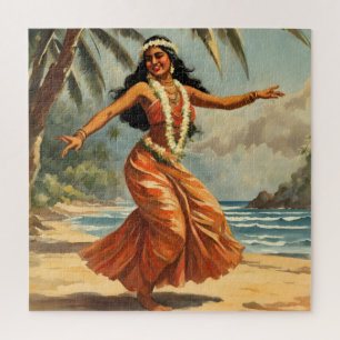 Hawaiianischer Reisestil Hula Mädchen Tanz im Vint