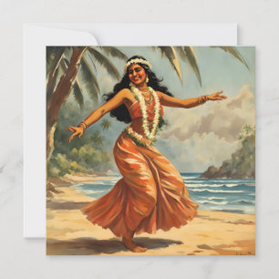 Hawaiianischer Reisestil Hula Mädchen tanzt im Vin Feiertagskarte
