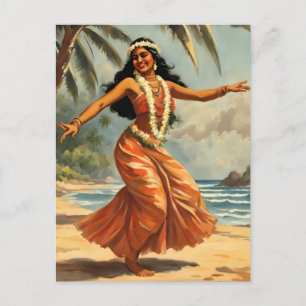 Hawaiianischer Reisestil Hula Mädchen tanzt im Vin Postkarte