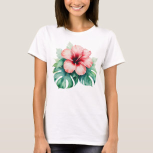 Hawaiianischer Roter Hibiskus mit Monstera Hawaii- T-Shirt
