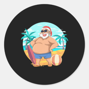 Hawaiianischer Sommer Lustiger Weihnachtsmann Trop Runder Aufkleber