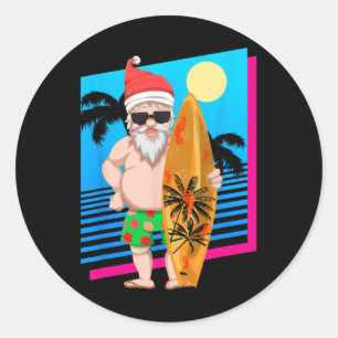 Hawaiianischer Sommer Surfer Weihnachtsmann Lustig Runder Aufkleber