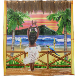 Hawaiianischer Sonnenuntergang-Hula-Tänzer Duschvorhang