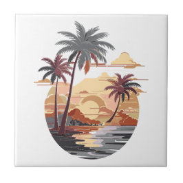 Hawaiianischer Sonnenuntergang mit Palmen. Fliese