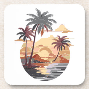 Hawaiianischer Sonnenuntergang mit Palmen. Getränkeuntersetzer