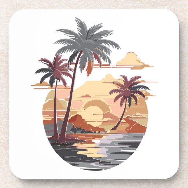 Hawaiianischer Sonnenuntergang mit Palmen. Getränkeuntersetzer (Vorderseite)