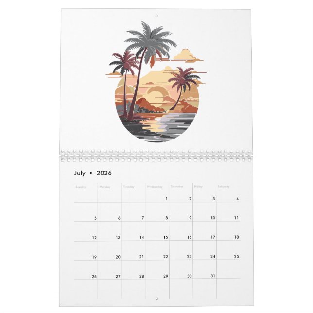 Hawaiianischer Sonnenuntergang mit Palmen Kalender (Jul 2026)