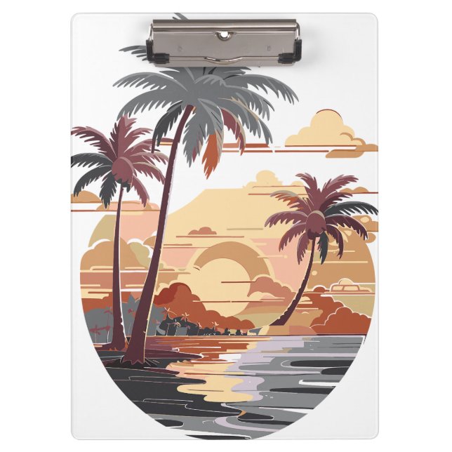 Hawaiianischer Sonnenuntergang mit Palmen. Klemmbrett (Vorderseite)