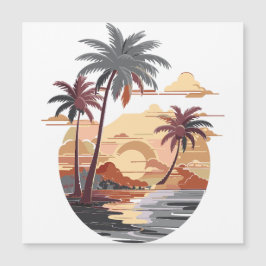 Hawaiianischer Sonnenuntergang mit Palmen. Magnetkarte