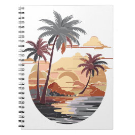 Hawaiianischer Sonnenuntergang mit Palmen. Notizblock