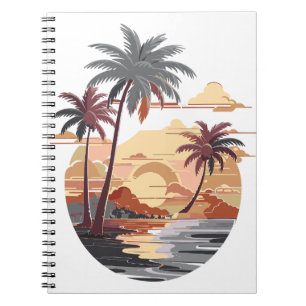 Hawaiianischer Sonnenuntergang mit Palmen. Notizblock