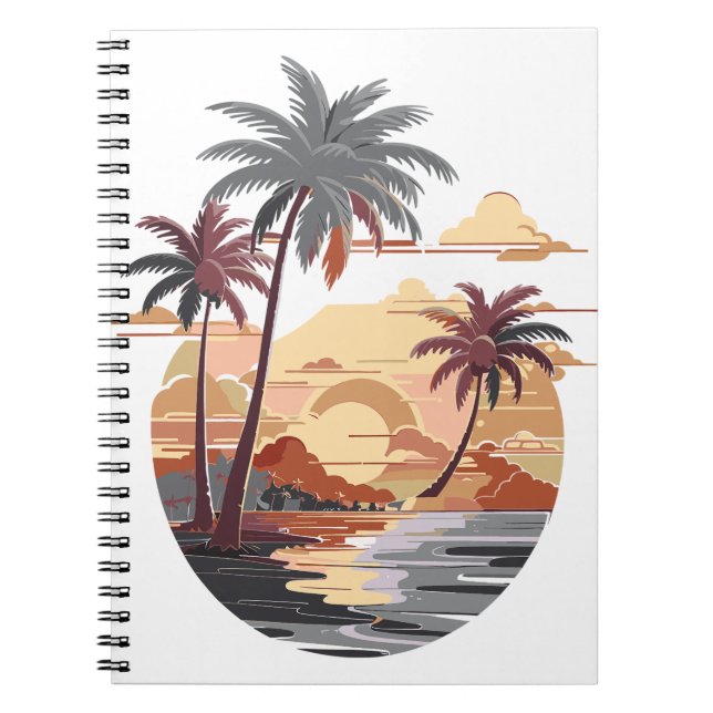 Hawaiianischer Sonnenuntergang mit Palmen. Notizblock (Vorderseite)
