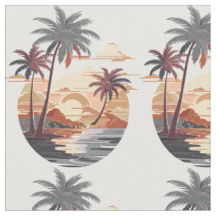 Hawaiianischer Sonnenuntergang mit Palmen. Stoff