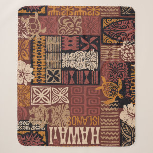 Hawaiianischer Stamm: Vintage-Stoffpatchwork Sherpadecke