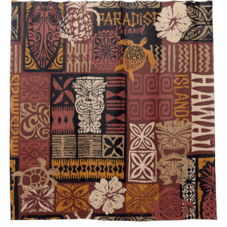 Hawaiianischer Stamm: Vintages Fabric-Patchwork Duschvorhang