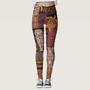 Hawaiianischer Stamm: Vintages Fabric-Patchwork Leggings