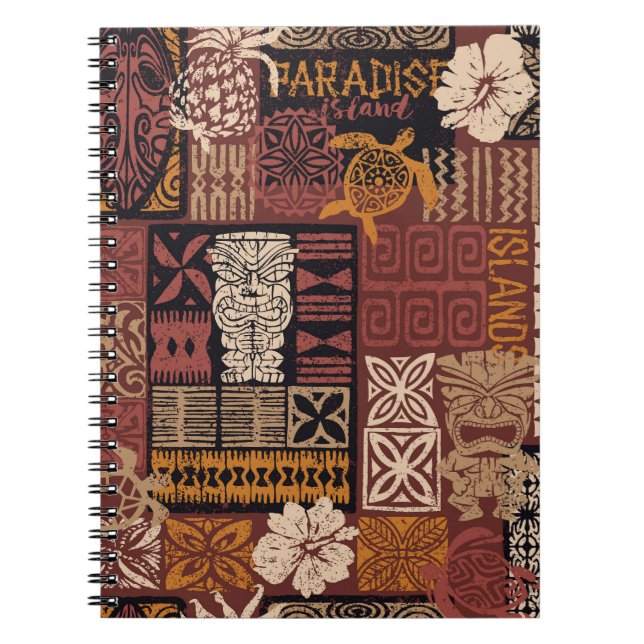 Hawaiianischer Stamm: Vintages Fabric-Patchwork Notizblock (Vorderseite)