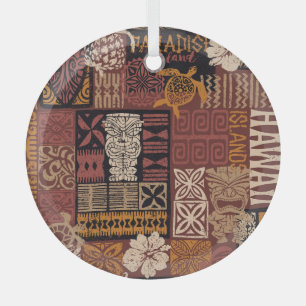 Hawaiianischer Stamm: Vintages Fabric-Patchwork Ornament Aus Glas